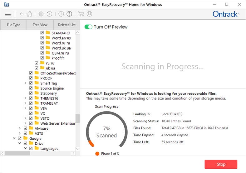 Ontrack EasyRecovery - tarama işlemi