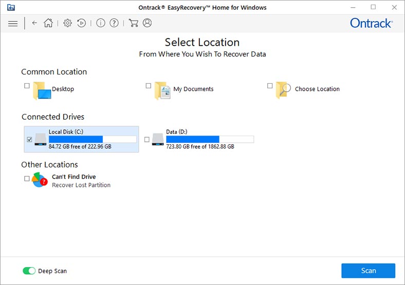 Ontrack EasyRecovery - kurtarılabilir bir disk seçin