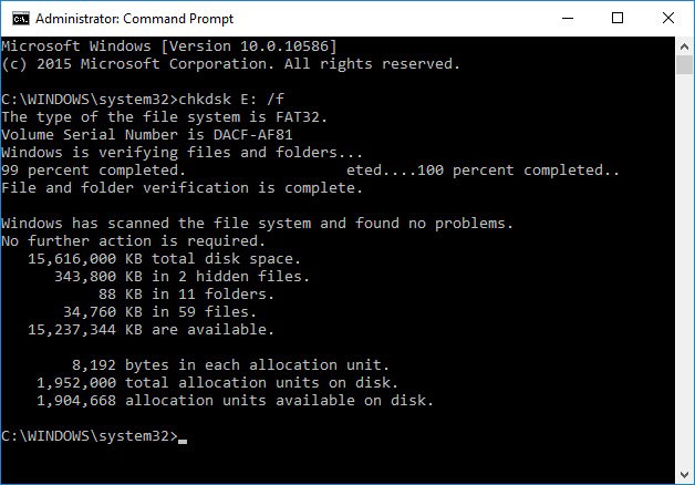 CHKDSK komutunu çalıştırın