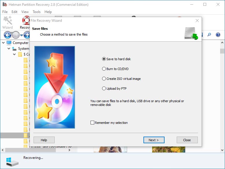 Kurtarılan dosyaları Hetman Partition Recovery'ye kaydetme