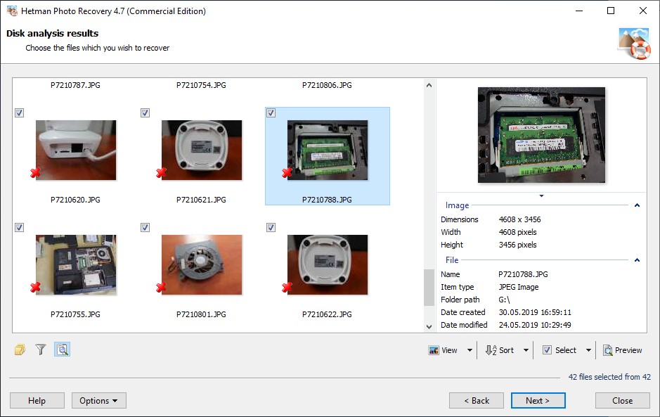 Hetman Photo Recovery önizleme penceresi